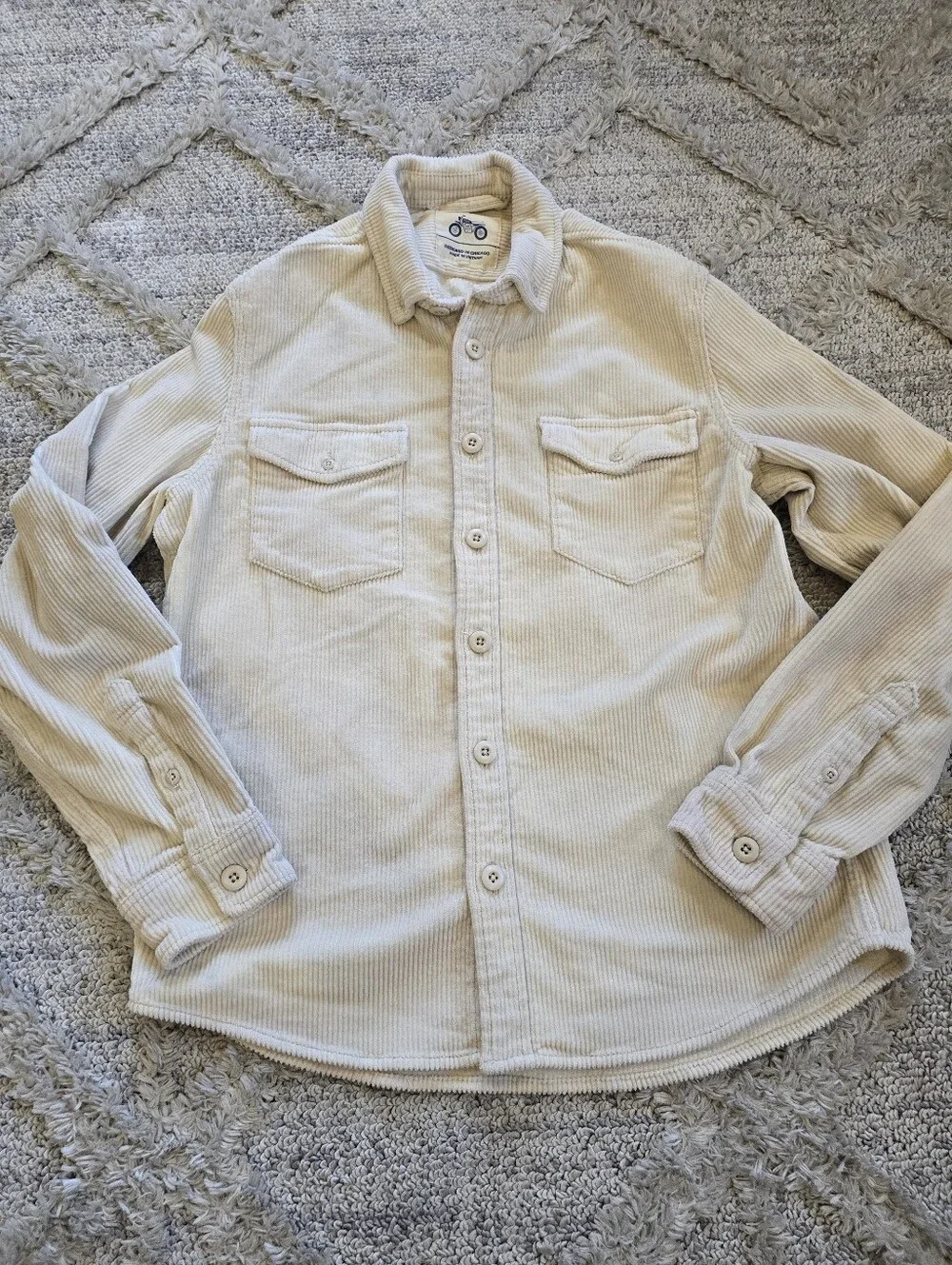Mugsy Heavy Utility Corduroy Shirt Men Large Button Down Cream Long Sleeve Soft